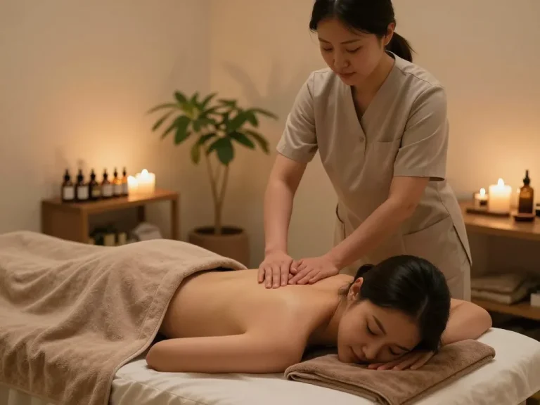 Relaxing 논현동마사지 session in a tranquil massage studio with soothing ambiance.