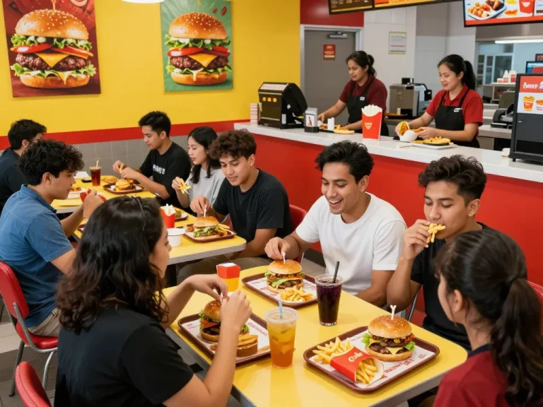 Delicious fast food menu items enjoyed in a lively restaurant