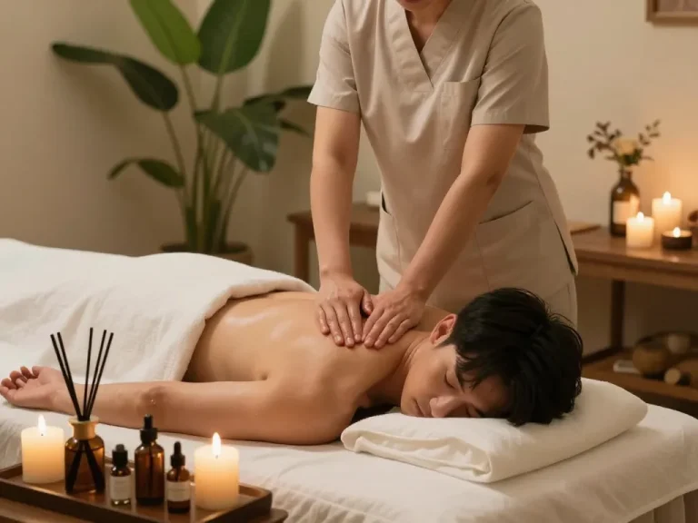 평화로운 웰니스 센터에서의 편안한 포항스웨디시 마사지 치료 장면.