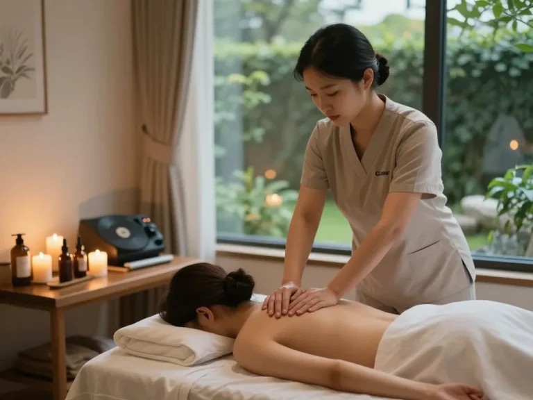 Relaxing 강남스웨디시 spa massage scene with serene ambiance and professional therapist.
