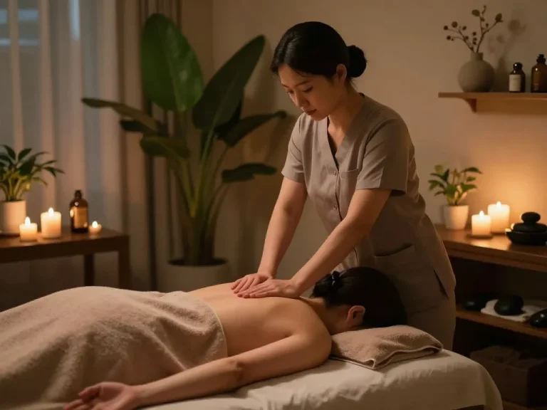Relaxing 강남마사지 therapy session in a tranquil spa environment with soft lighting and soothing decor.