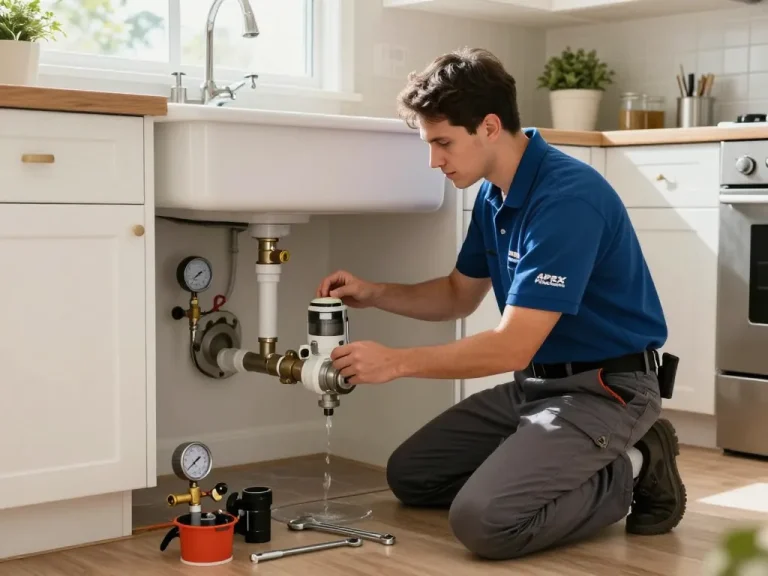 Backflow in plumbing inspection by licensed plumber at a home, showcasing professional tools and safe practices.