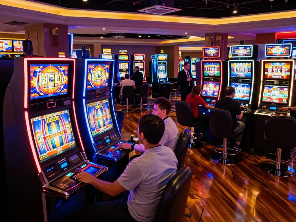 Players enjoying thrilling gameplay at OKFUN casino slot machines with vibrant colors and excitement