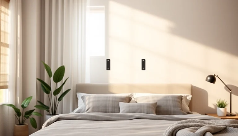 Headboard mounting brackets showcasing design and strength in a modern bedroom setting.