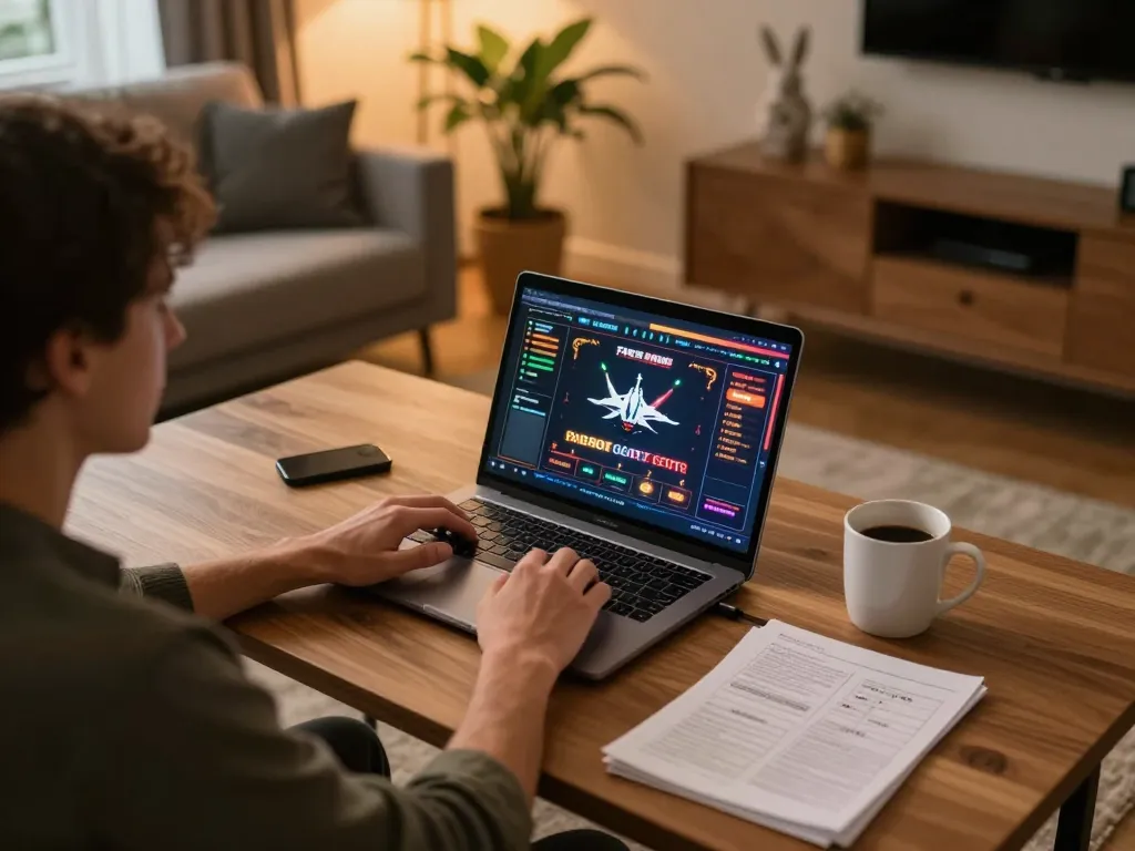 Player using F168 to place bets in an inviting home gaming setup with laptop and notes.