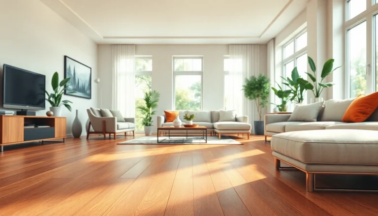 Find lvp flooring near me showcased in a stylish modern living room with ample natural light.