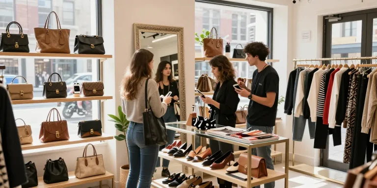 Shoppers enjoying a unique experience at a 레플리카 쇼핑몰 with high-quality replica items.