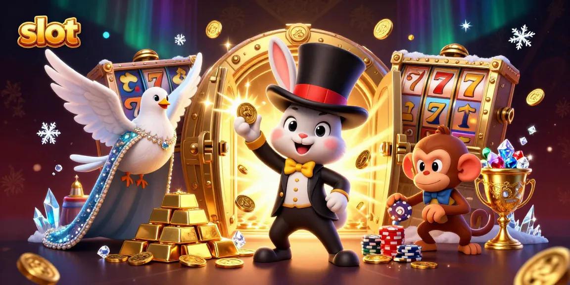 Experience thrilling wins with slot machines in this vibrant casino scene featuring playful characters.
