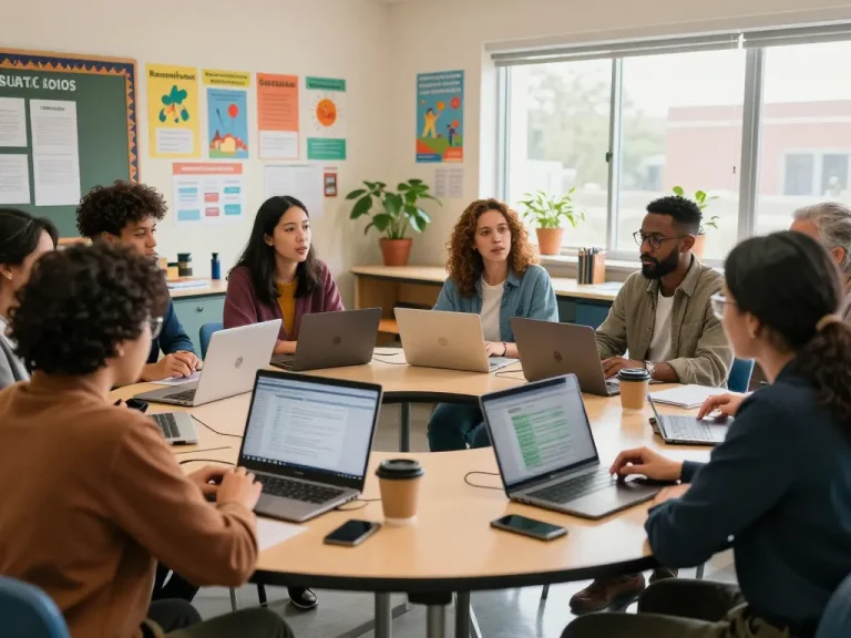 Teachers Say Enforcement discussed in a vibrant classroom filled with diverse educators collaborating on student welfare.