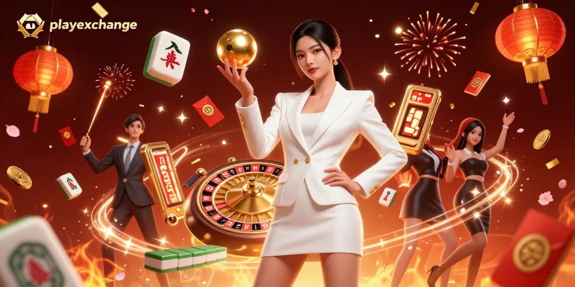 Engage in playexchange with a confident player amidst dynamic gaming elements, celebrating wins.