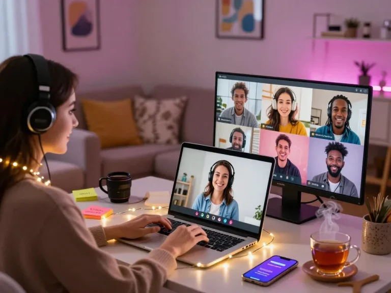The engaging atmosphere of a user interacting with sex chat ai on a laptop, surrounded by cozy home elements that enhance virtual connections.
