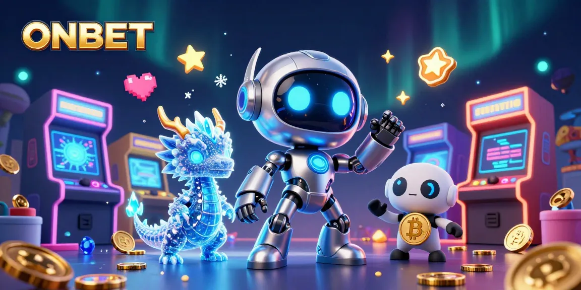 Join ONBET's thrilling casino adventure featuring a cyberpunk robot and AI companions.