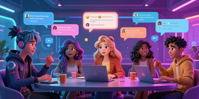 Engaging nsfw ai chat environment with diverse animated characters and vibrant digital interface.