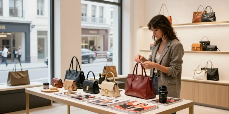 Exploring high-quality 명품 레플리카 handbags in an upscale shopping atmosphere