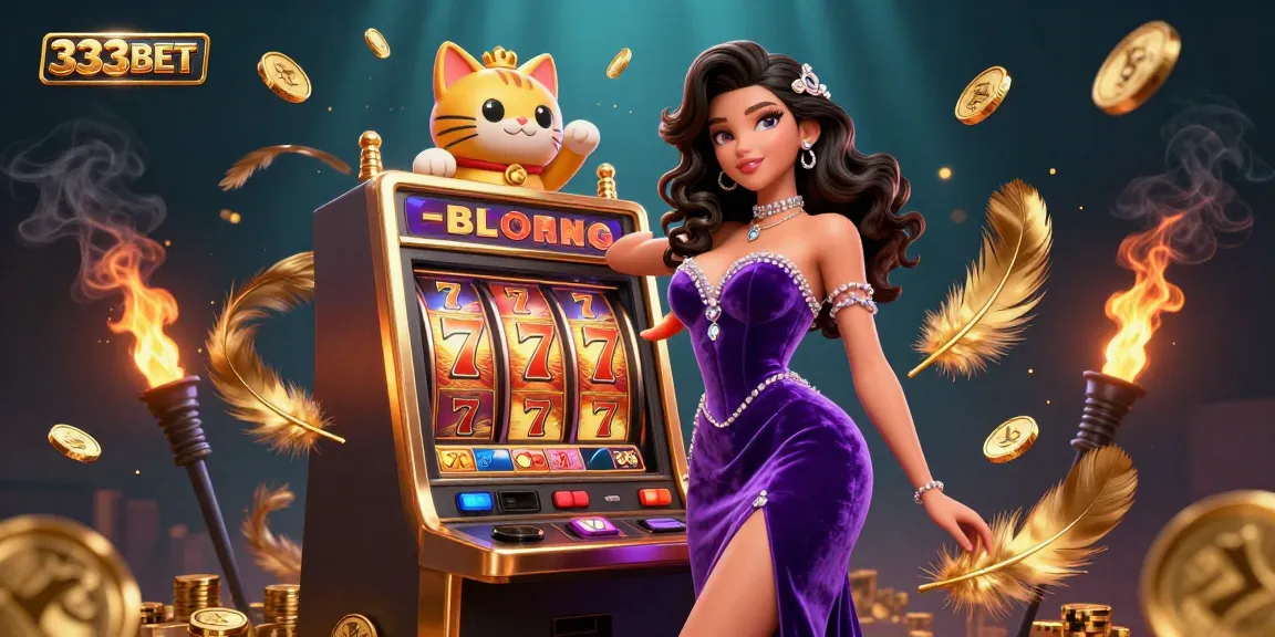 Experience the thrill of 333BET with a glamorous woman and jackpot slot machine in a dynamic casino scene.