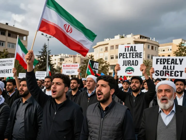 Citizens rallying for regime change in Iran with hopeful expressions and passionate placards.