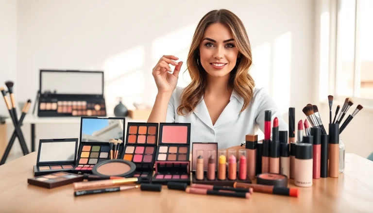 Explore quality wholesale makeup products displayed by a professional woman in a bright studio.