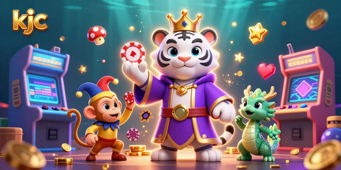 Experience thrilling games and excitement with kjc's energetic casino scene featuring vibrant characters and gaming elements.