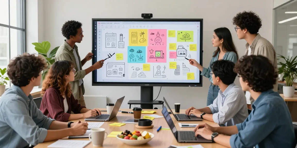 Dynamic team collaborating on innovative mixboard ideas in a creative workspace.