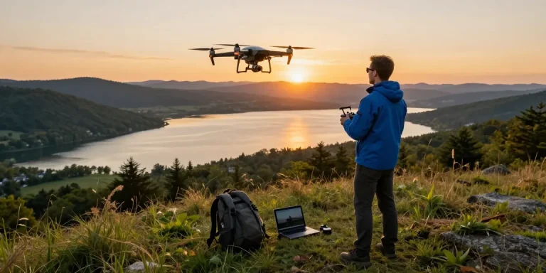 F168 drone piloted over a vibrant sunset landscape, capturing stunning aerial views.