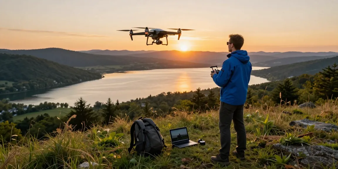 F168 drone piloted over a vibrant sunset landscape, capturing stunning aerial views.