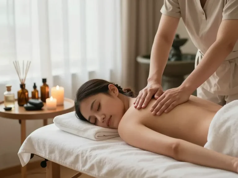 Swedish massage therapy in a tranquil spa setting with soothing ambiance and natural light.