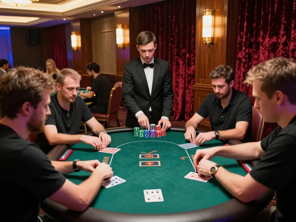 Players engaging in a strategic poker game at 98wincom casino table, showcasing vibrant atmosphere and excitement.