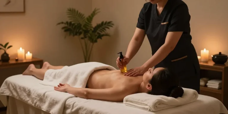 Relaxing 창원마사지 session in a tranquil spa environment with ambient lighting and soothing elements.