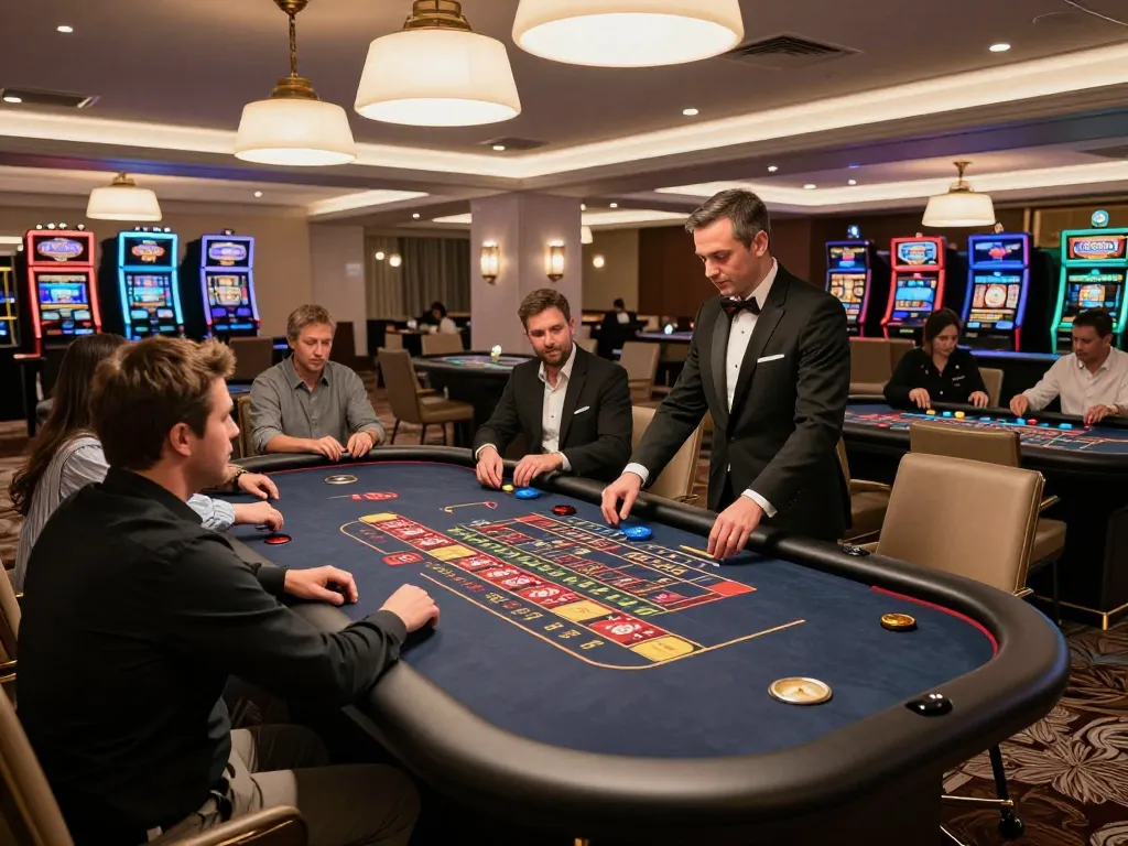 B52club players enjoy a thrilling game at luxurious roulette table, showcasing exciting casino atmosphere.