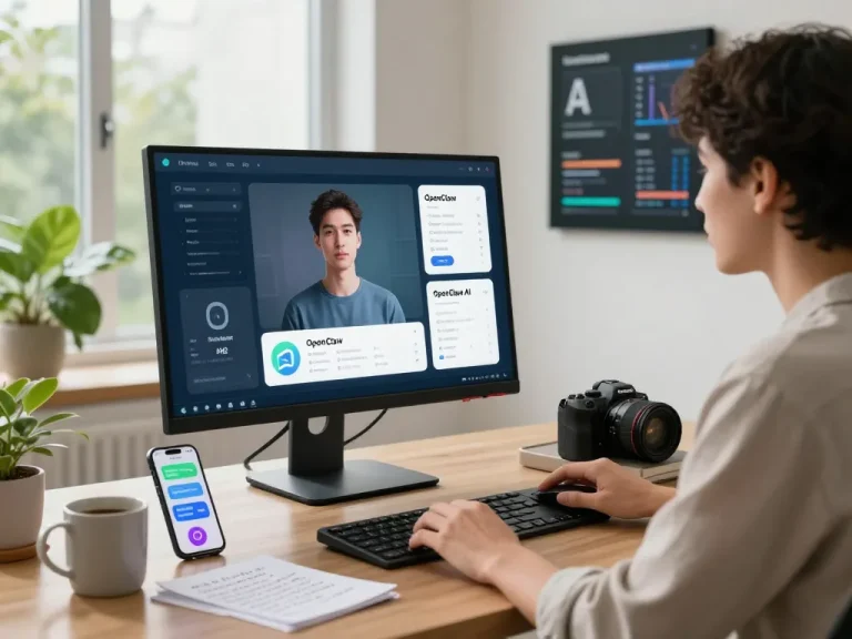 OpenClaw AI assistant managing productivity with messaging platforms in modern home office.