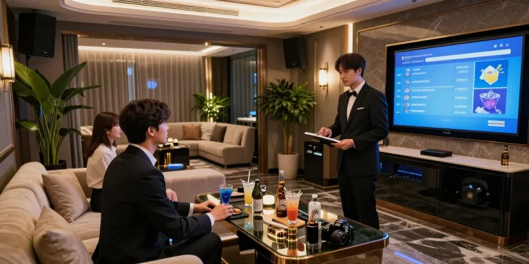 강남쪼모에서 프리미엄 카라오케 경험을 즐기는 고객 모습, https://www.gugudanlounge.com/ 고급스러운 인테리어와 전문적인 서비스가 돋보입니다.