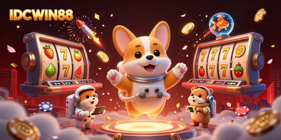 Experience the thrill of IDCWIN88 with these vibrant animated characters in a space casino.