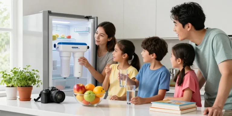 Waterdrop EDR3RXD1 Replacement for Everydrop® Filter 3 installation in a home kitchen with family, showcasing health and freshness.