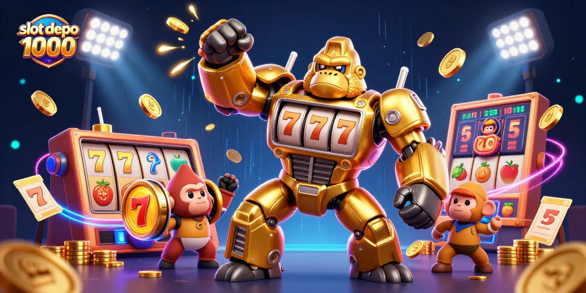 Experience exhilarating wins at slot depo 1000 with a dynamic gorilla mech and floating slot machines.