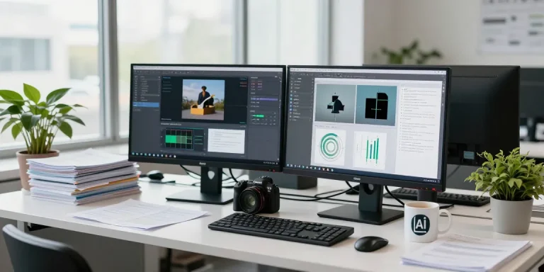 Data scientist using an AI detector tool to analyze images in a modern office.