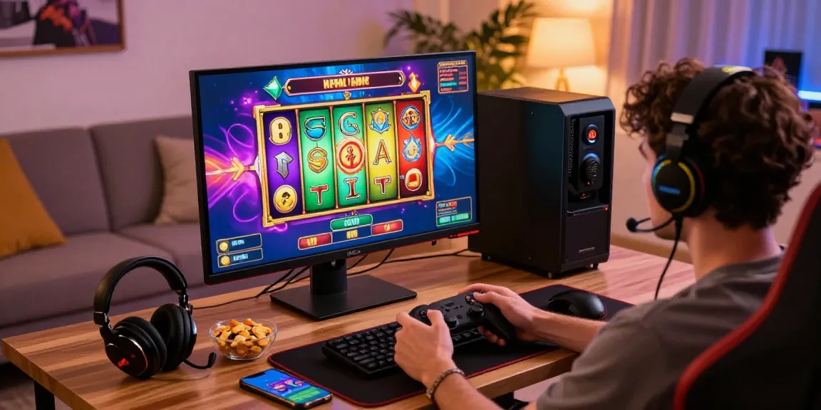Player enjoying a slot game with colorful reels on screen