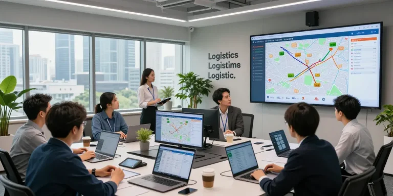 CourierTrackingWorld logistics team analyzing package tracking data in a modern control center.