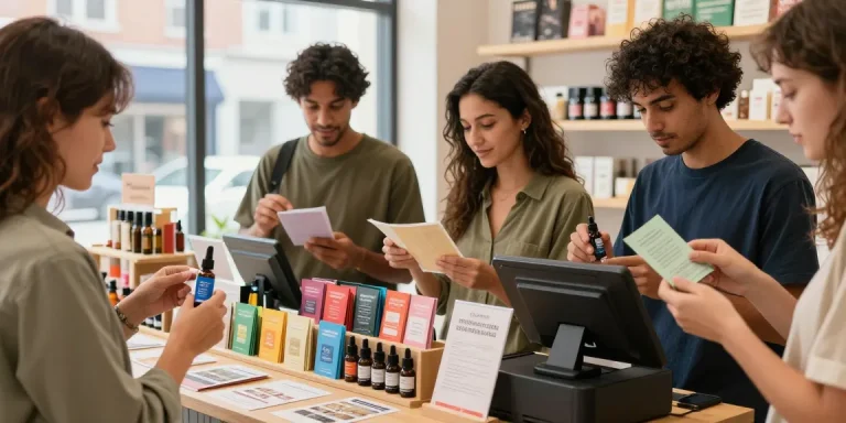 Shopping for the best K2 spray online with diverse customers exploring premium products in a vibrant e-commerce environment.