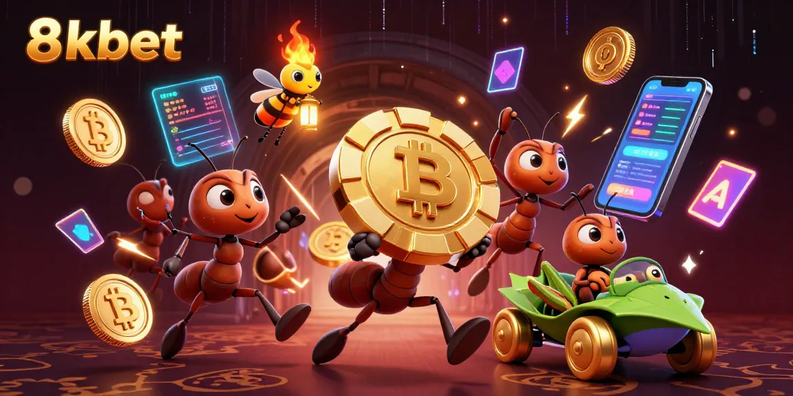 Explore the excitement of 8xbet as ants heist a giant poker chip in a vibrant casino scene.