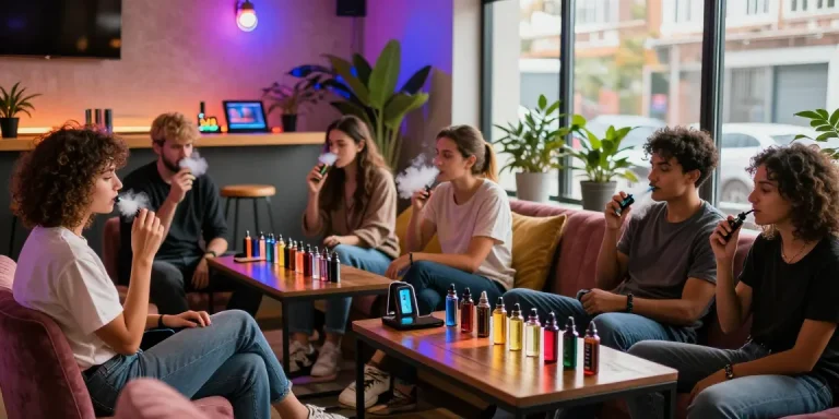 Social vaping experience at 蒸氣天堂 lounge showcasing diverse users enjoying various e-liquids amidst vibrant atmosphere