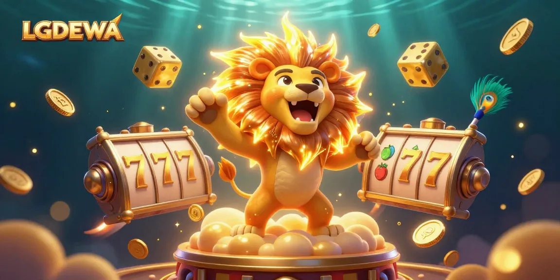 Engage with LGODEWA's slot theme featuring a roaring lion and dynamic casino elements.