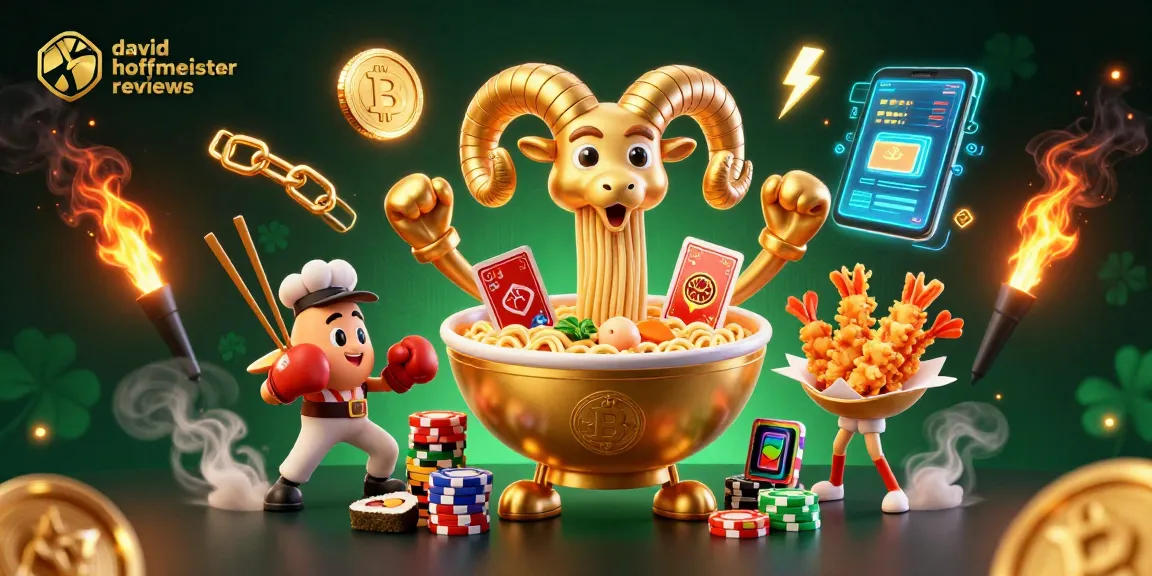 Engage with david hoffmeister reviews through a vibrant casino scene featuring a golden ramen bowl dealer.