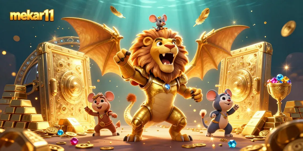 Join the mekar11 adventure with a roaring chimera and treasures from the casino world, creating excitement.