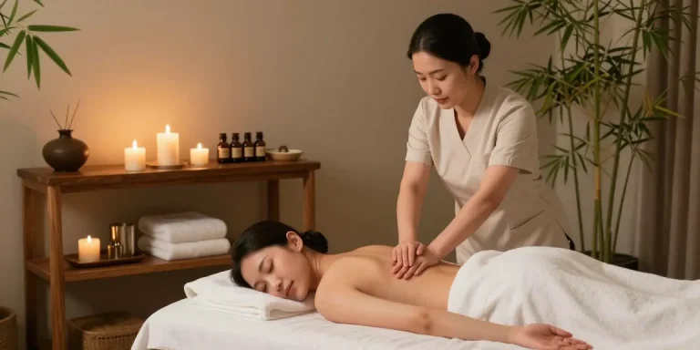 불당동마사지 전문 마사지사가 고객에게 스웨디시 마사지를 제공하는 편안한 스파 환경