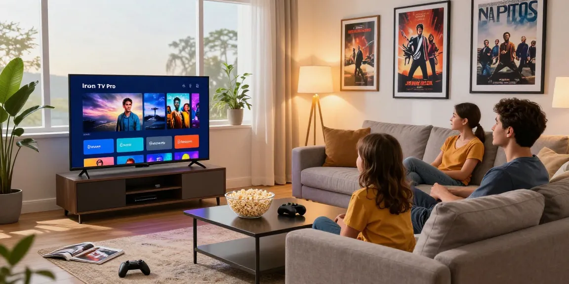 Profiter d'une soirée cinéma en famille avec Iron TV Pro sur une télévision élégante.