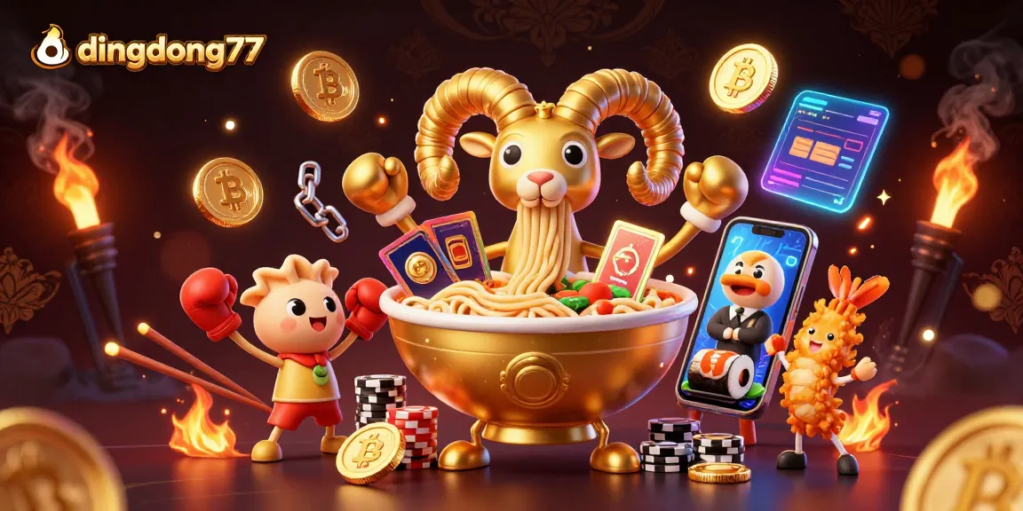 Win big with dingdong77's exciting slot games featuring vibrant 3D characters and casino elements.