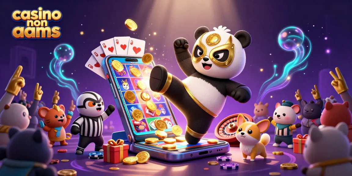 Scena coinvolgente con un panda lottatore e un arbitro chihuahua che mostrano l'eccitazione del gioco nei casinò non AAMS.