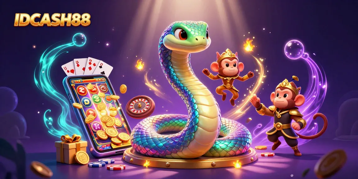 Experience thrilling gaming with IDCASH88’s vibrant 3D illustration showcasing dynamic slot gameplay.
