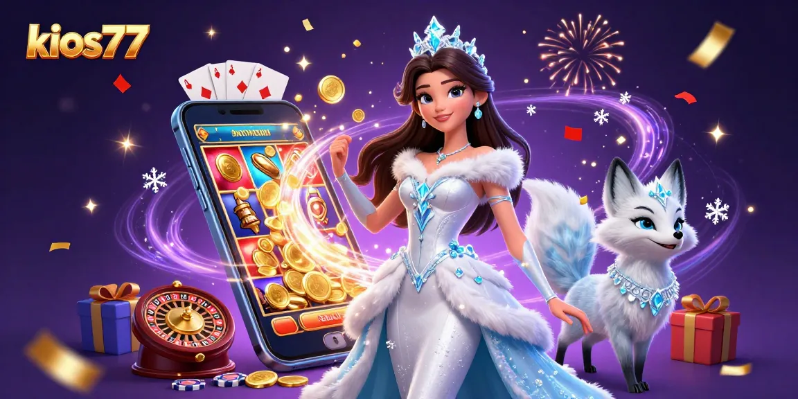 Engage in excitement with kios77's vibrant slot games featuring a stunning ice queen and magical elements.