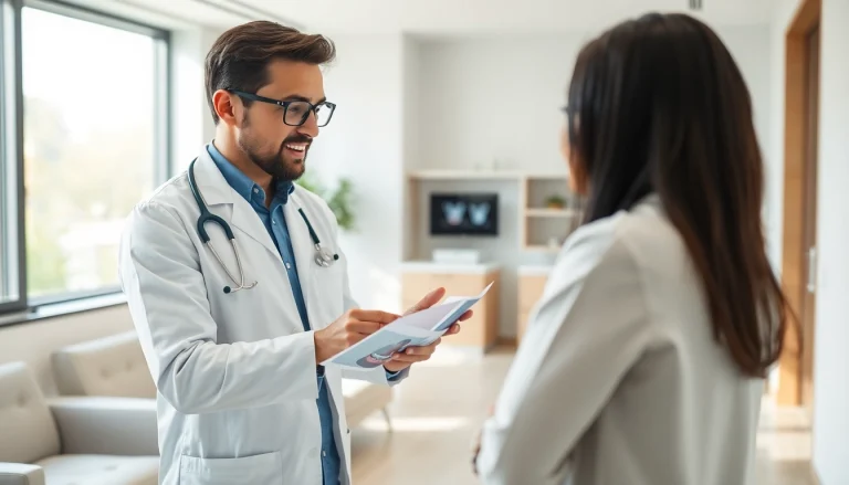 Engaged orthodontist at level orthodontics north examining patient options in a modern clinic.